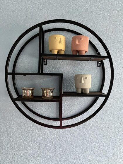 18" Iron Circle Hanging Storage - 4 Tier Floating Circular Wall Shelf, Sphere Shape, Decorative Round Shelves, Black, Home Decor, 1 Unit