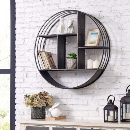 FirsTime & Co. Brody Round 3 Tier Floating Shelf - Dark Silver, Metal, Industrial, 27.5", Wall Mounted for Bathroom, Bedroom, Living Room Decor